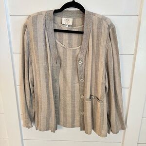 VTG MZM Sport M striped flax linen lagonlook bohemian Y2K 90's vest and jacket